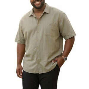 Trust Mens Size 3X Shirt Button-Up Short Sleeve Olive Chest Pocket Linen Blend
